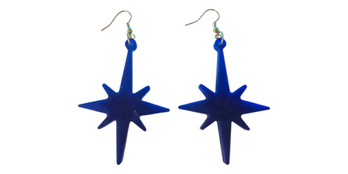 Love For Resin royal blue starburst shaped resin dangle earrings with gold tone hook backings