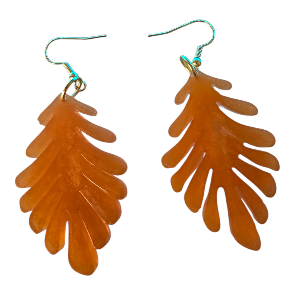 Handcrafted Resin Leaf Shape Dangle Earrings
